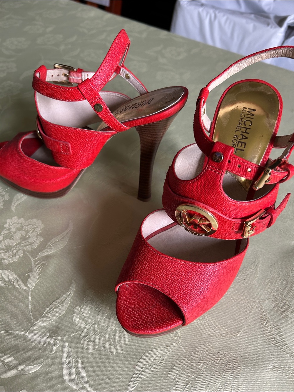 Michael Kors Red Platform Peep-Toe Strappy High Heels - Picture 9 of 11